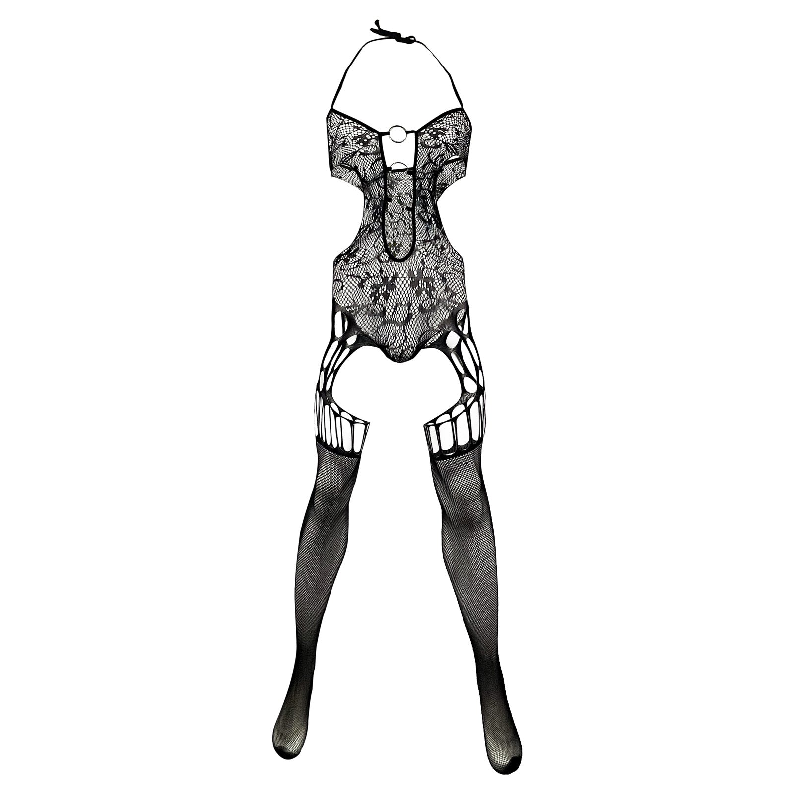 Image of Men’s fishnet one-piece underwear Japanese pseudo-girl sexy cut-out suspender one-piece tight mesh tights tight